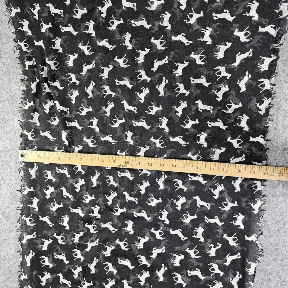 Lightweight Equestrian Scarf Black White Horse Design Raw Edge Cejon 76